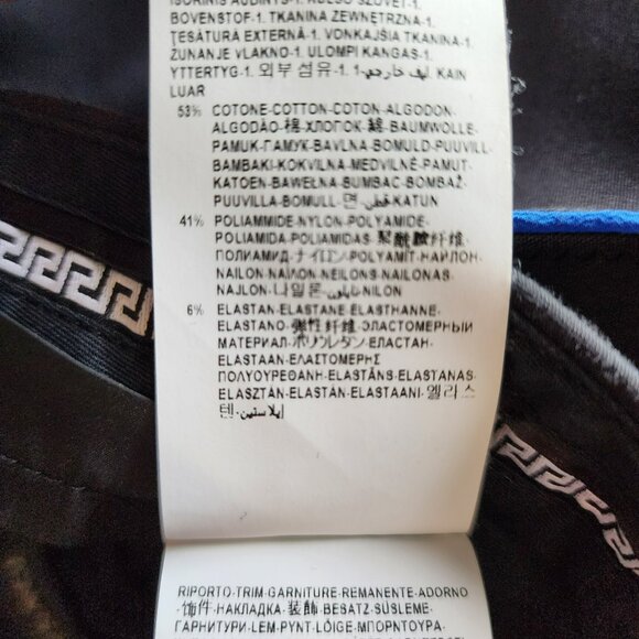 Versace Pants US10 IT46 – Black Cotton Blend, Blue Stripe, Slim Fit - Picture 7 of 11